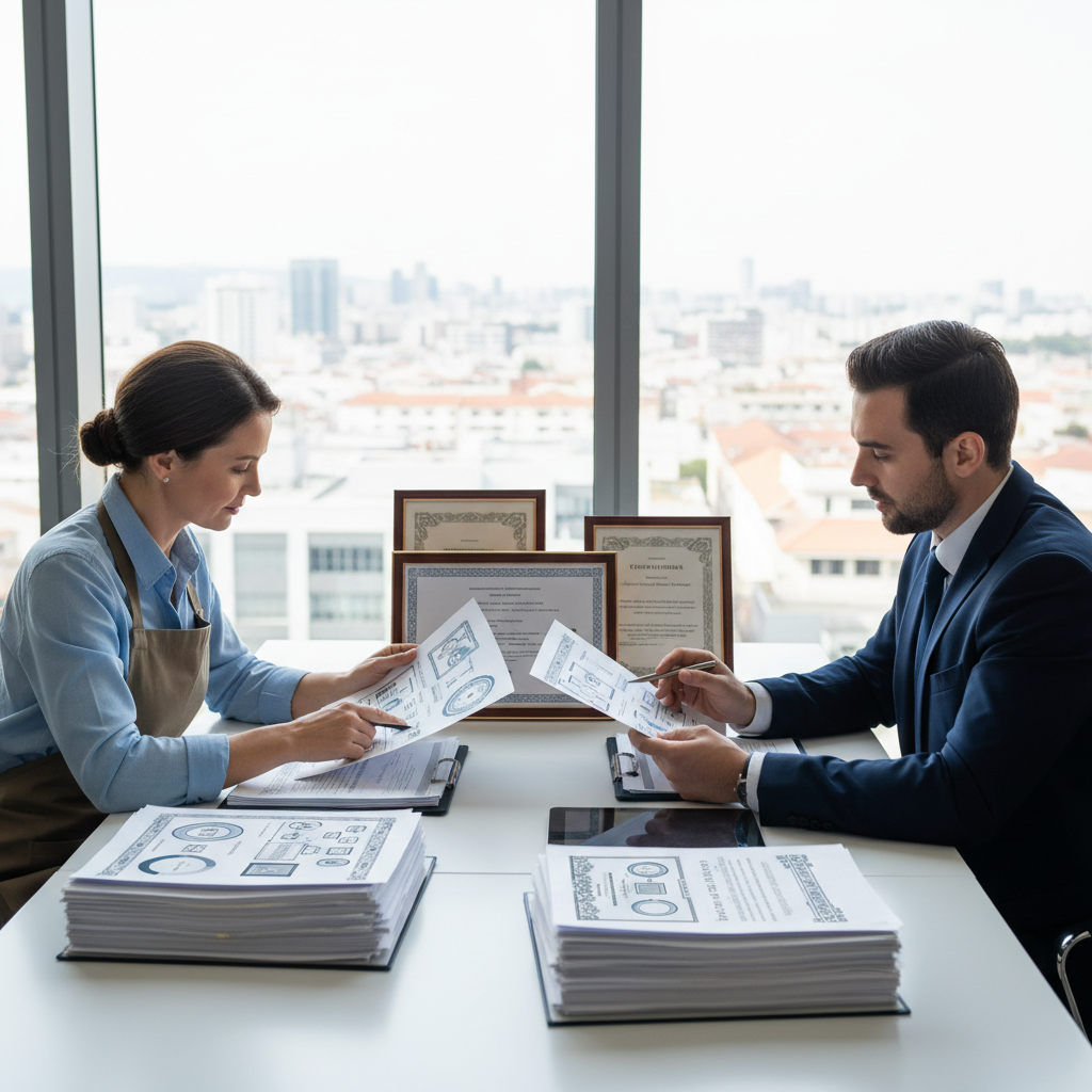 Owner and agent reviewing TR19 compliance for insurance.