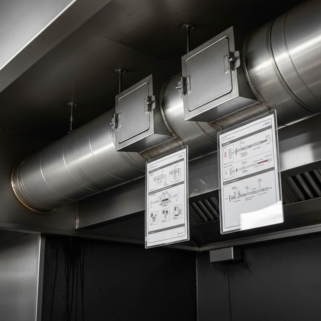 Close-up of kitchen extraction systems comparing dark kitchen and restaurant.